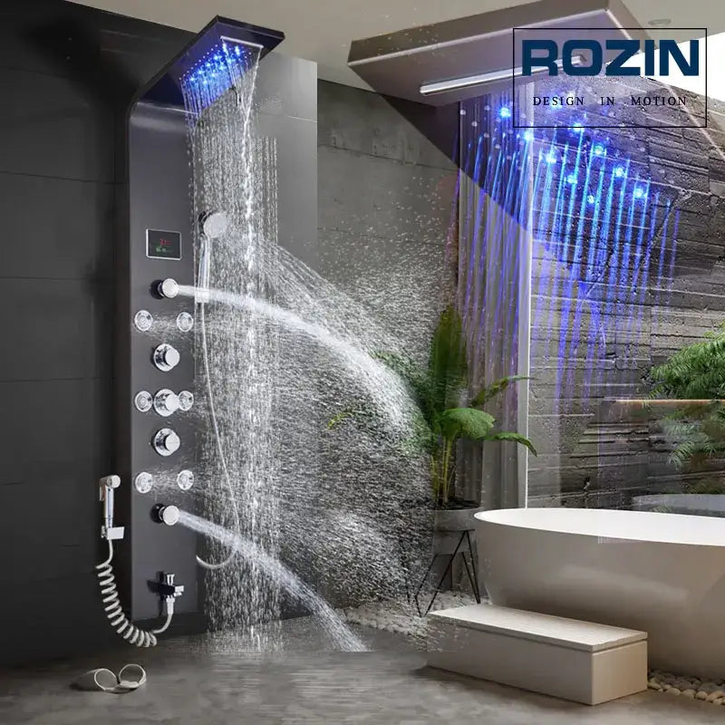 Black LED Shower Panel with Bidet Tap
