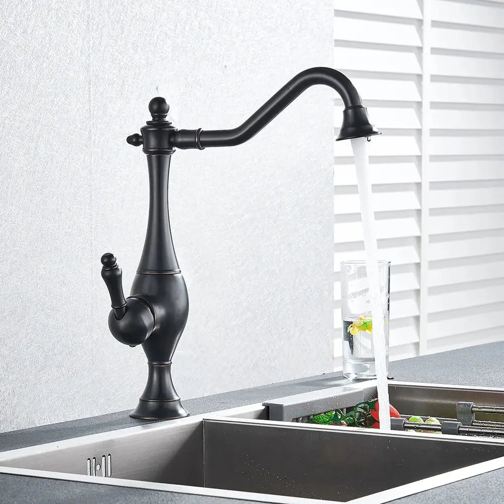 Black Long Neck Kitchen Faucet