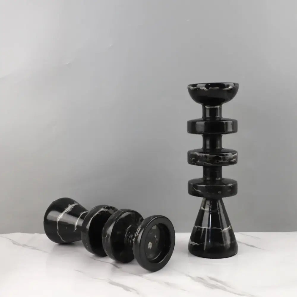 Black Marble Candle Holder 30cm Resin