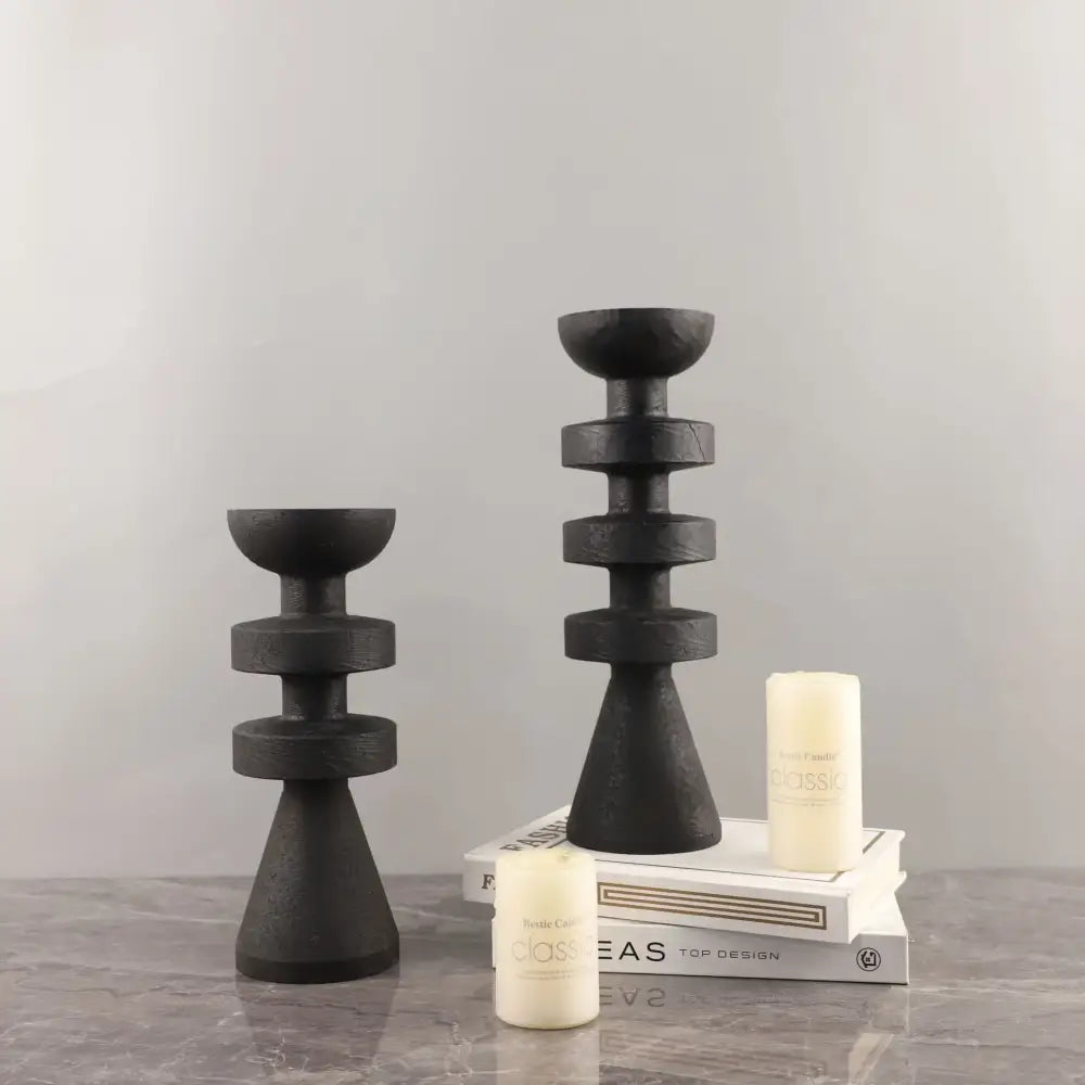 Black Marble Candle Holder 30cm Resin