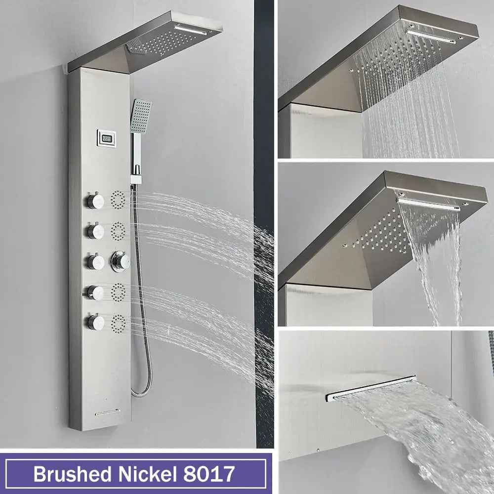 Black Stainless Shower Panel Rainfall Massage