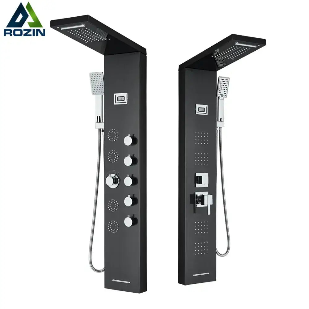 Black Stainless Shower Panel Rainfall Massage
