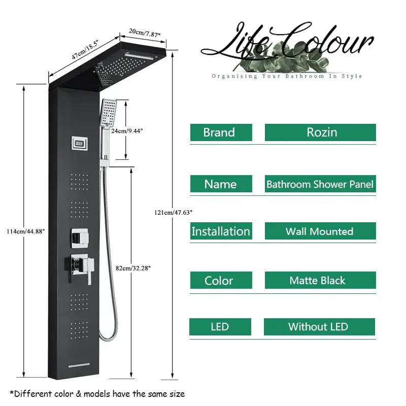 Black Stainless Shower Panel Rainfall Massage