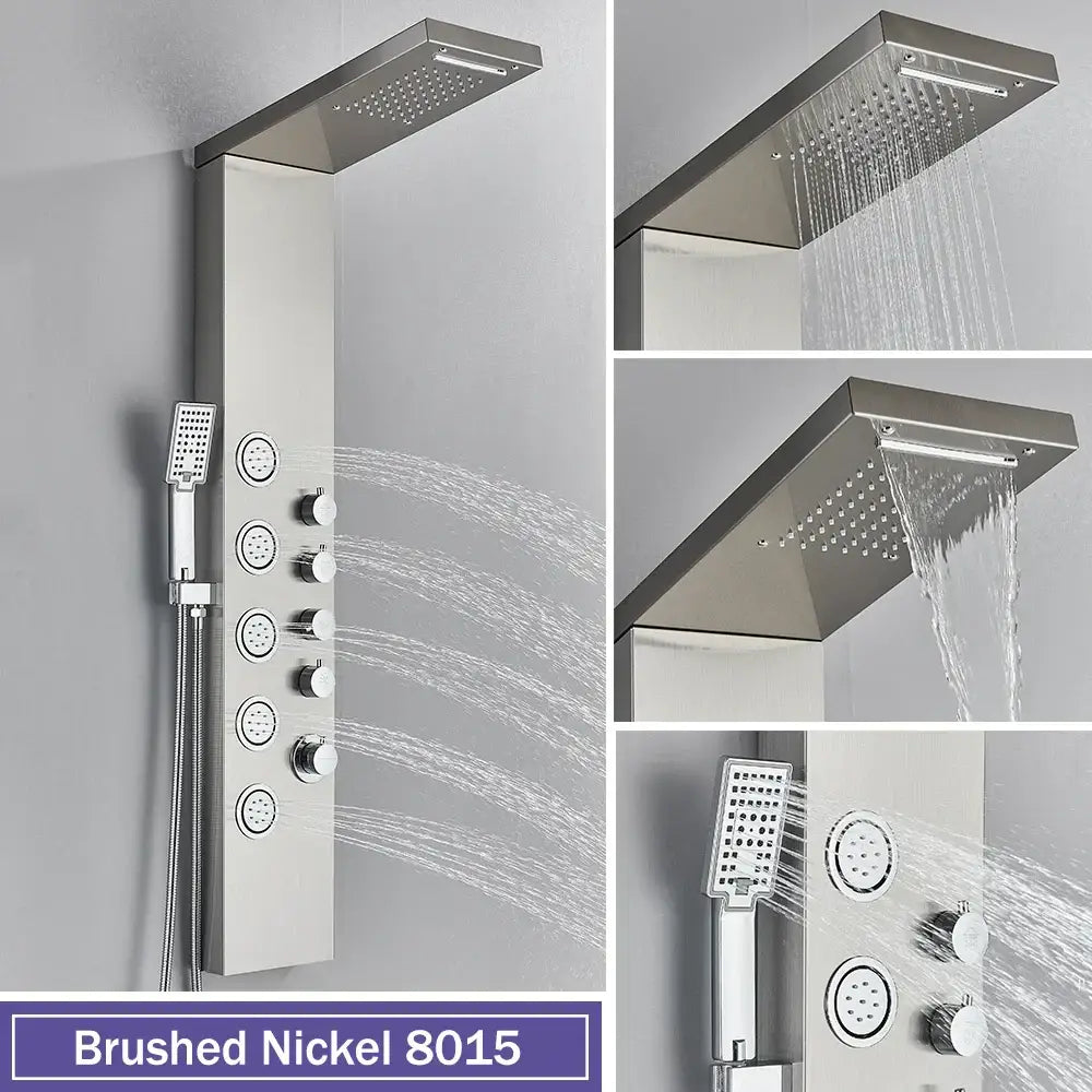Black Stainless Shower Panel Rainfall Massage