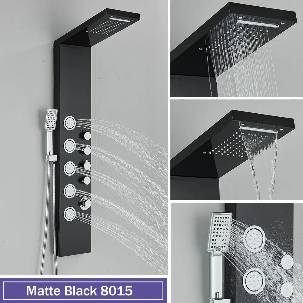 Black Stainless Shower Panel Rainfall Massage