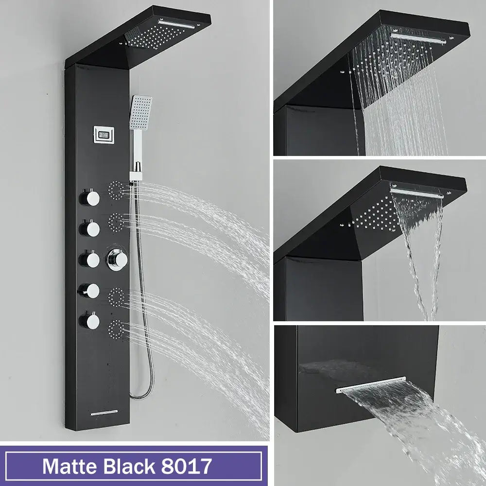 Black Stainless Shower Panel Rainfall Massage