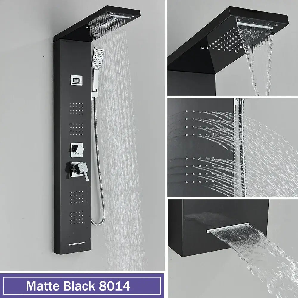 Black Stainless Shower Panel Rainfall Massage