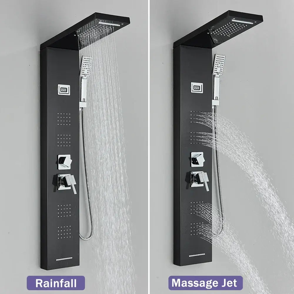 Black Stainless Shower Panel Rainfall Massage
