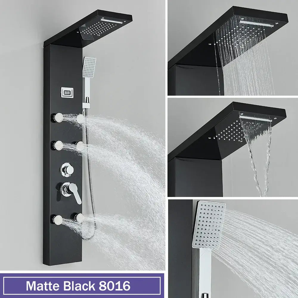 Black Stainless Shower Panel Rainfall Massage