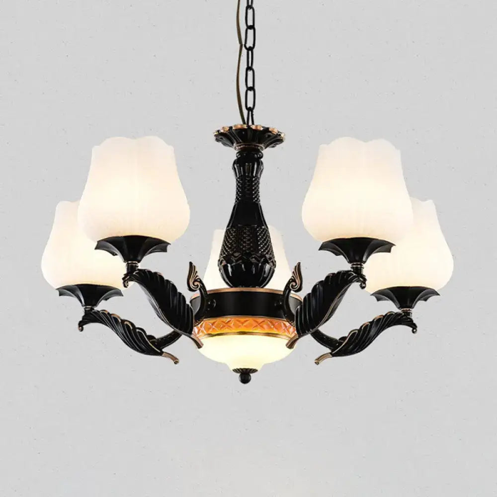 Black Gold Frosted Glass Nine-Light Chandelier