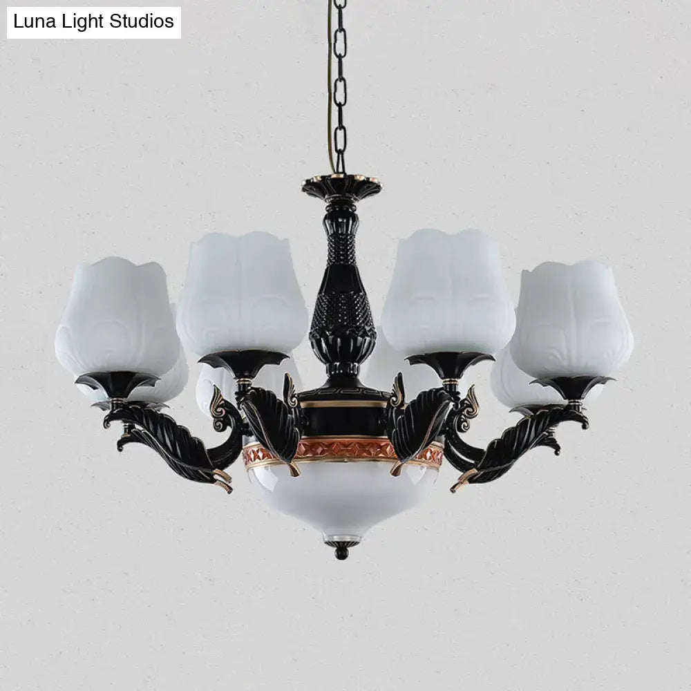 Black Gold Frosted Glass Nine-Light Chandelier