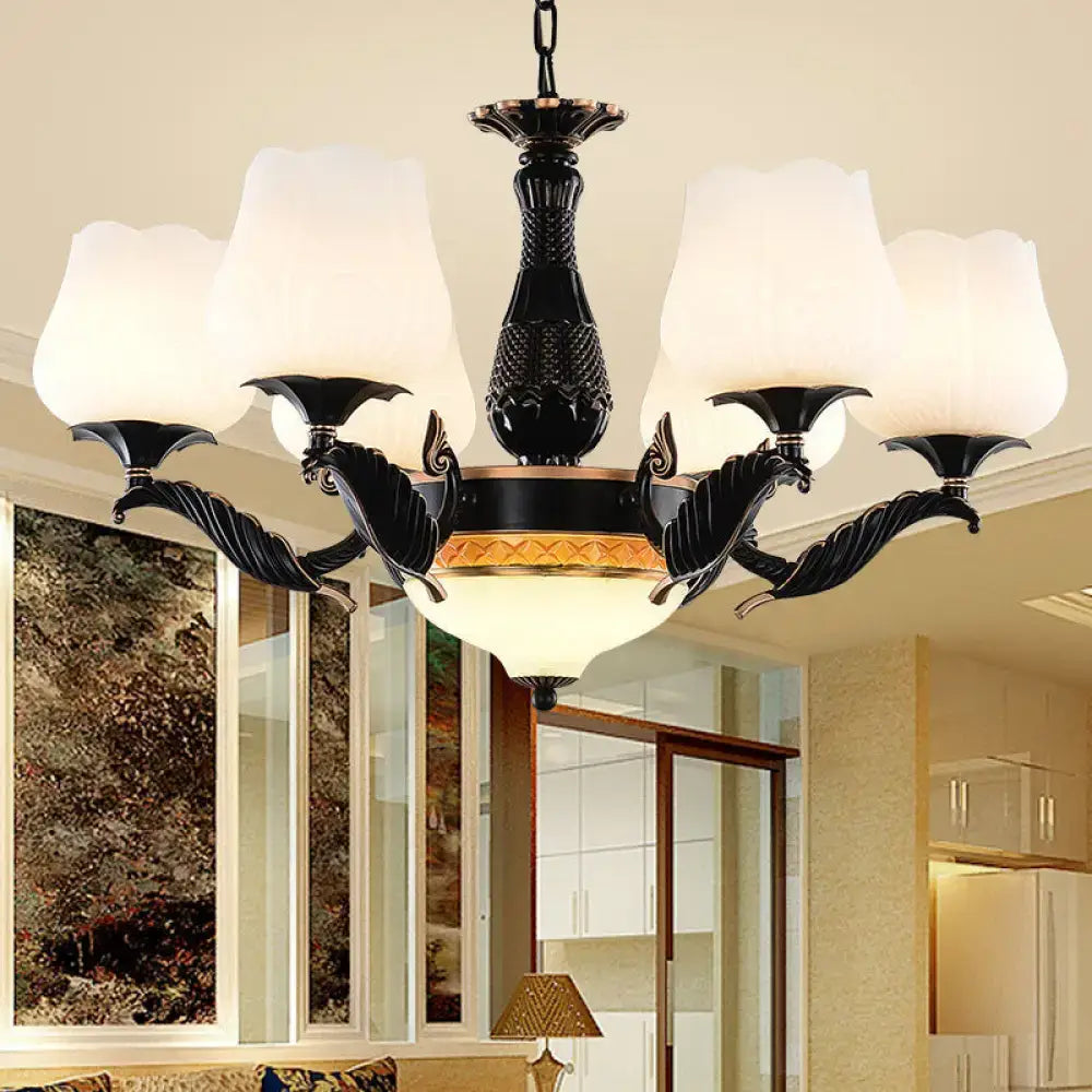 Black Gold Frosted Glass Nine-Light Chandelier