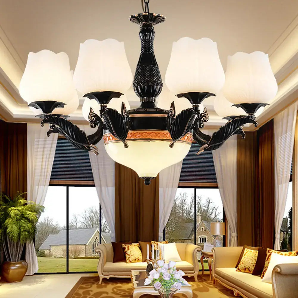 Black Gold Frosted Glass Nine-Light Chandelier