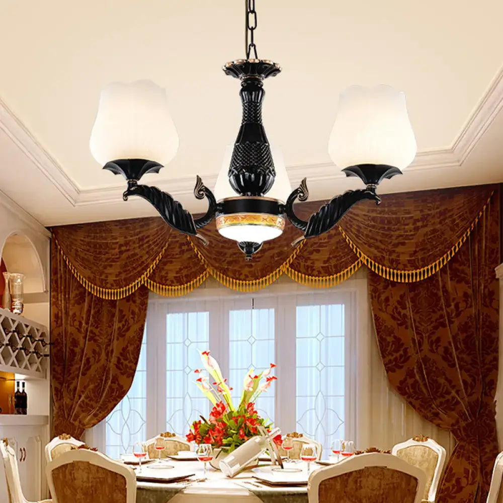 Black Gold Frosted Glass Nine-Light Chandelier