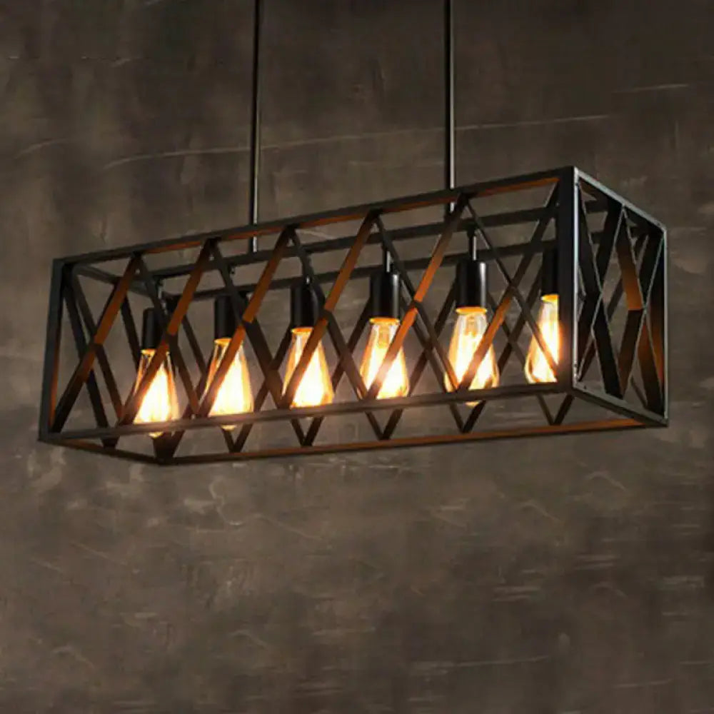 Black Metal Cuboid Six-Light Pendant