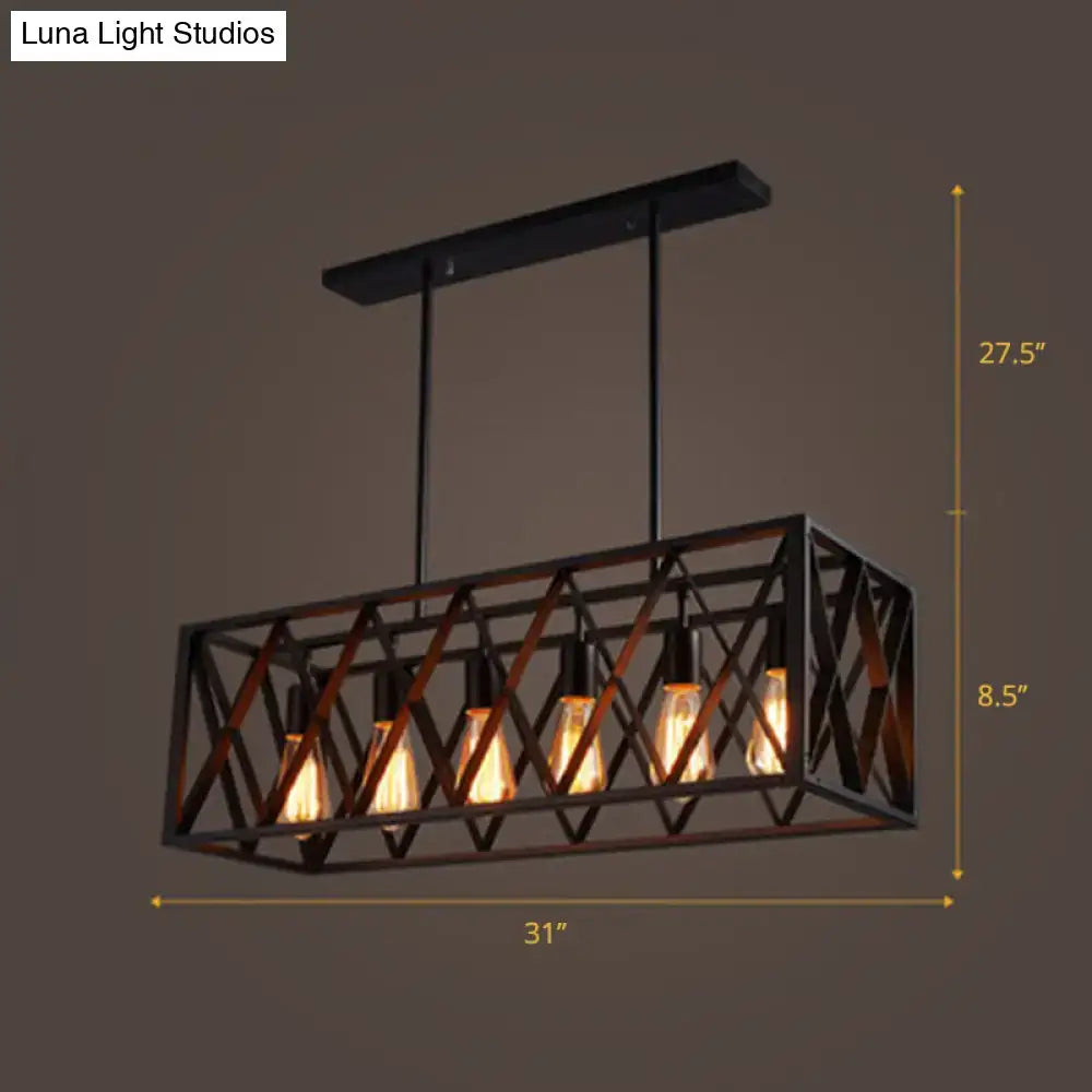 Black Metal Cuboid Six-Light Pendant