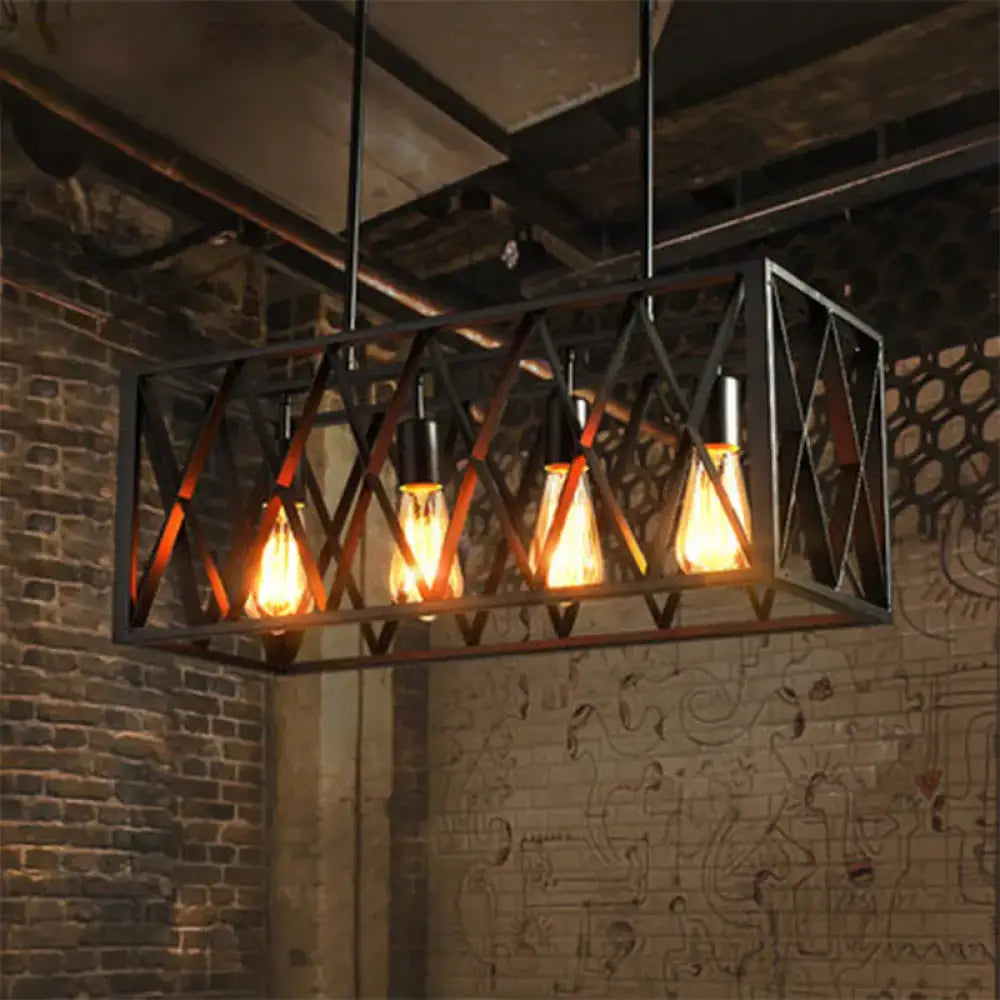 Black Metal Cuboid Six-Light Pendant