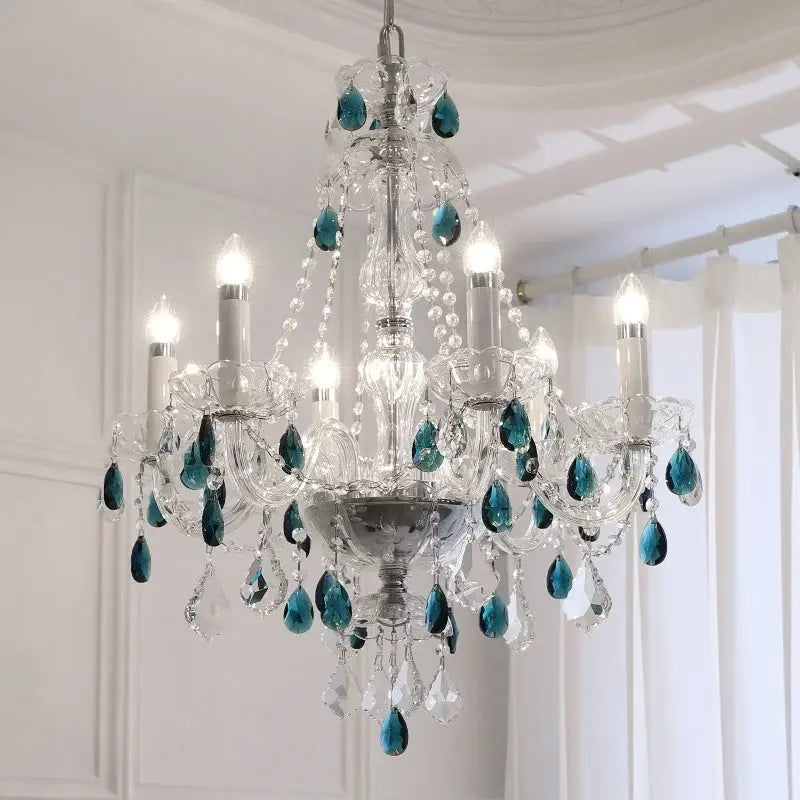 Teal Crystal Pendant Light