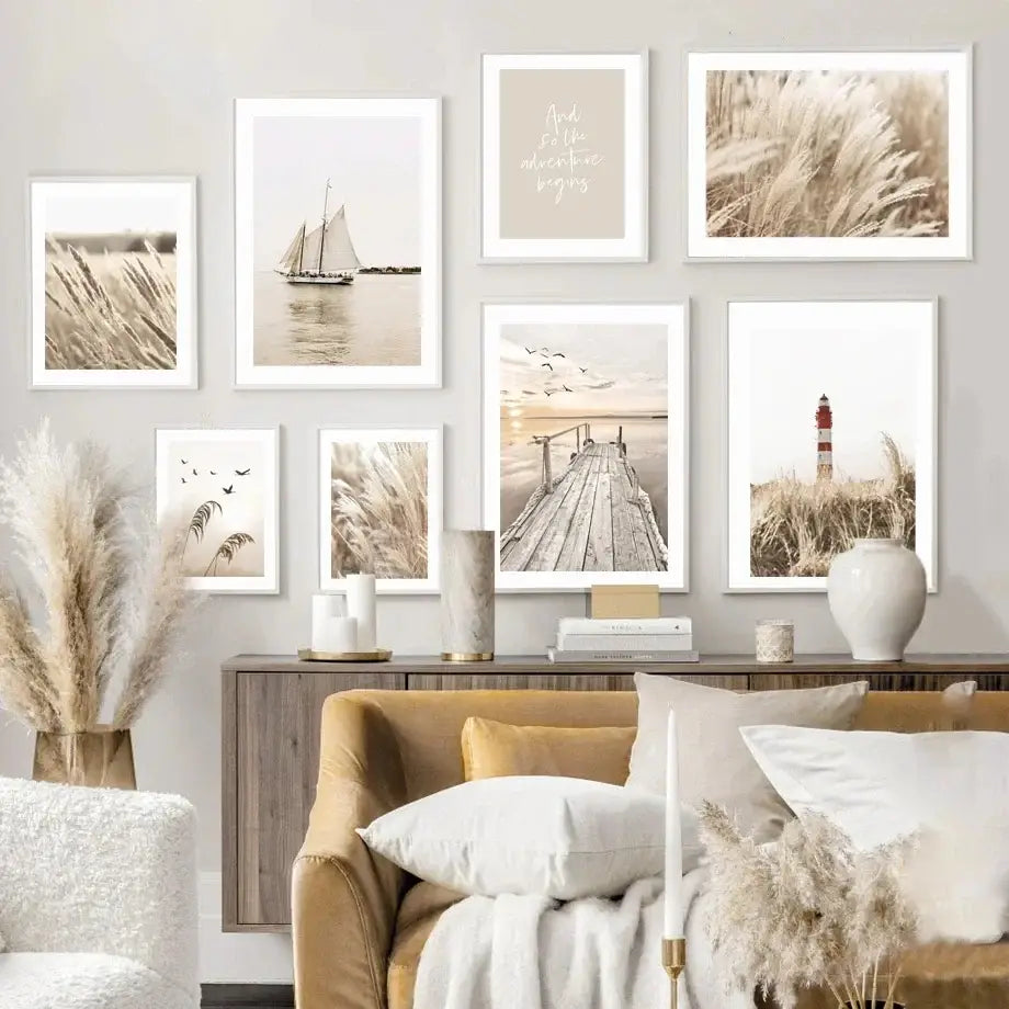 Beige Grass Scenery Art