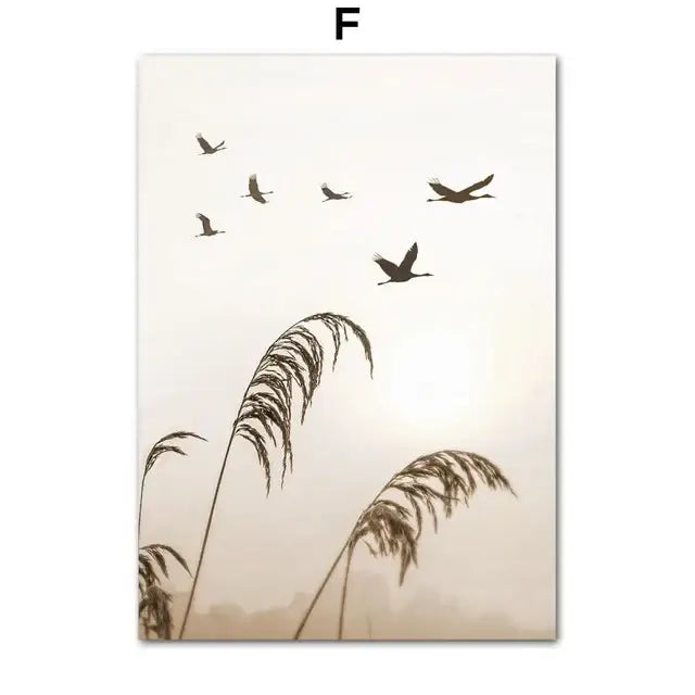 Beige Grass Scenery Art