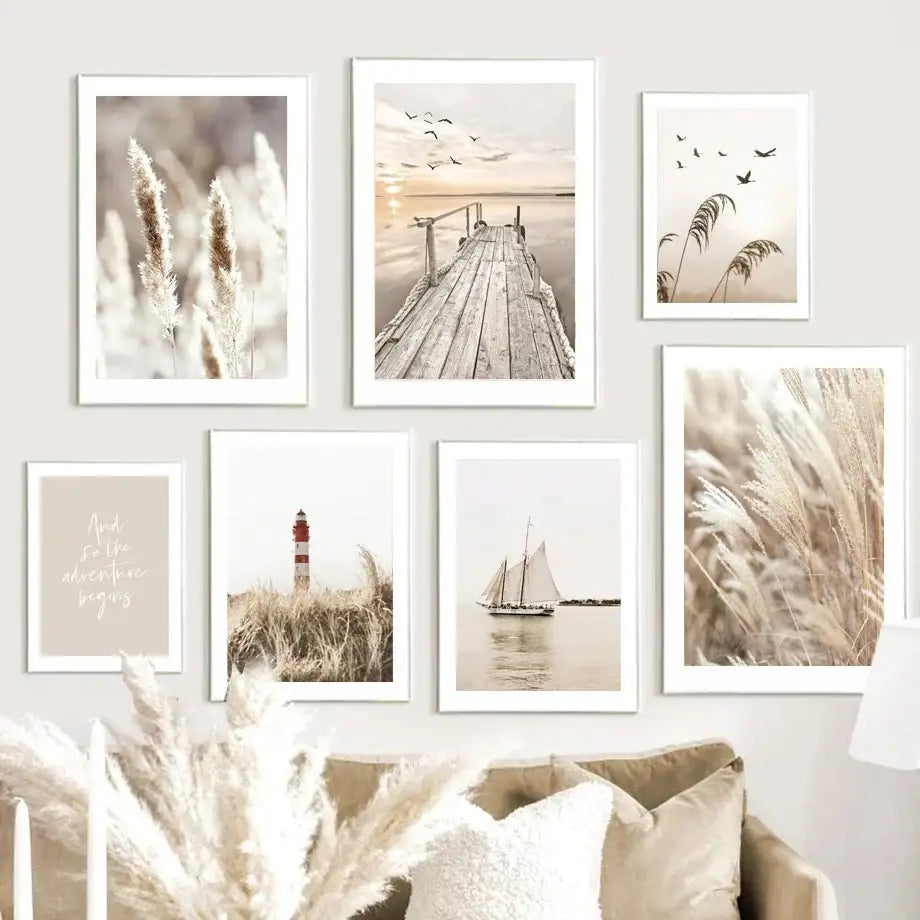 Beige Grass Scenery Art