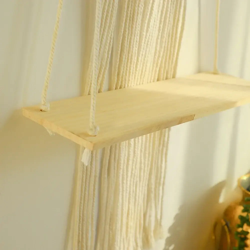 Beige Macrame Wood Shelf