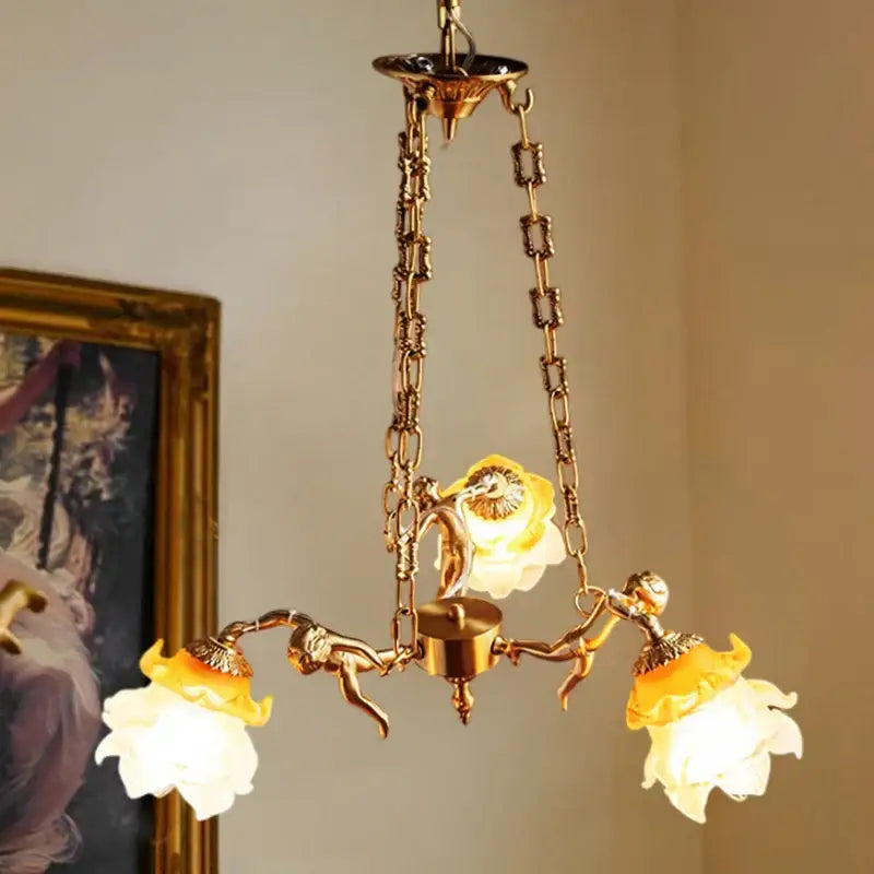 Brass Angel Glass Chandelier