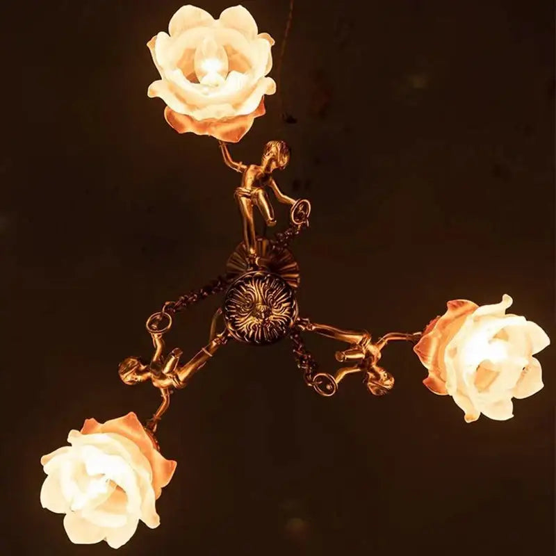 Brass Angel Glass Chandelier