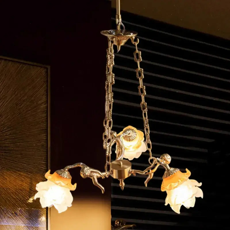 Brass Angel Glass Chandelier