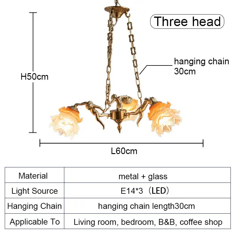 Brass Angel Glass Chandelier