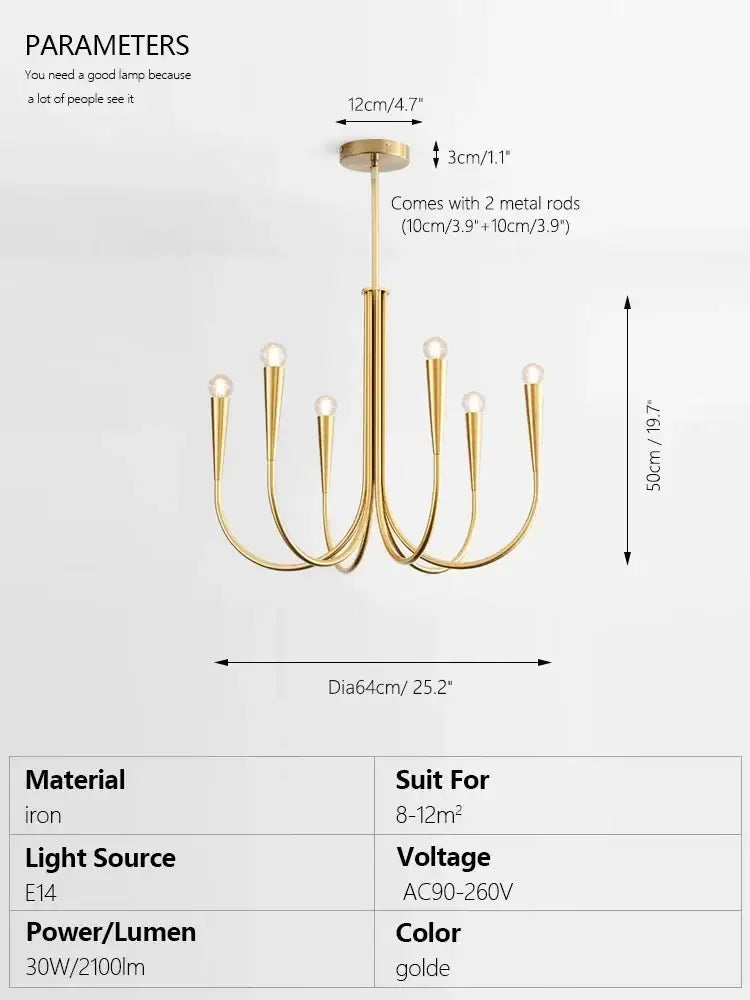 Curved Brass Chandelier