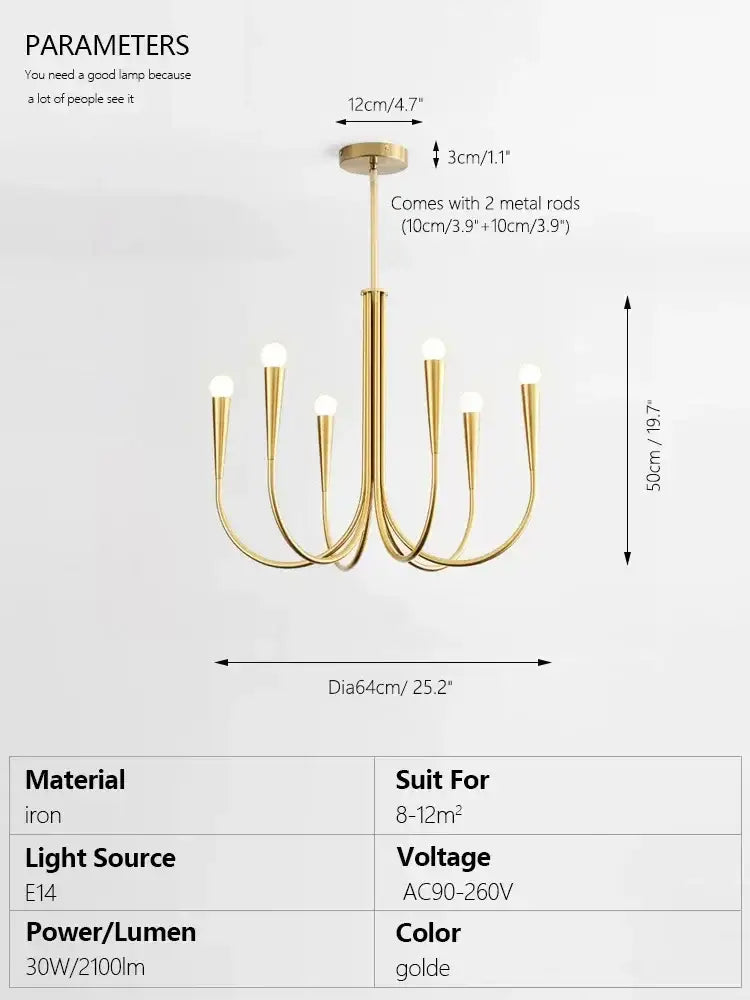 Curved Brass Chandelier