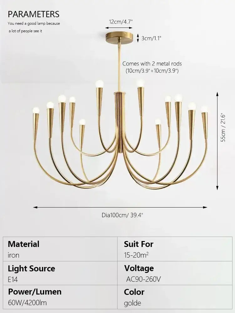 Curved Brass Chandelier