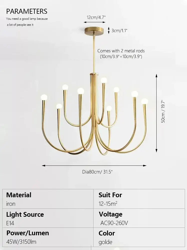 Curved Brass Chandelier