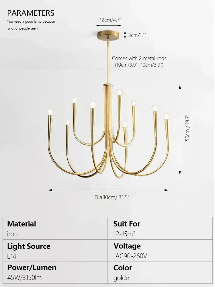 Curved Brass Chandelier