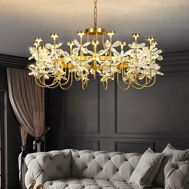 Gold Crystal Butterfly Chandelier 2-Tier Dimmable