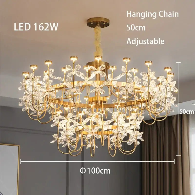 Gold Crystal Butterfly Chandelier 2-Tier Dimmable