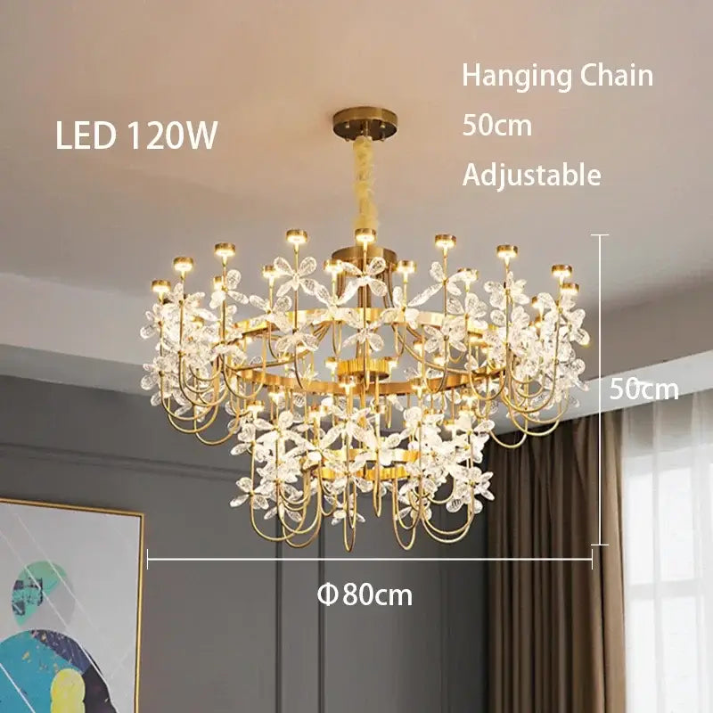 Gold Crystal Butterfly Chandelier 2-Tier Dimmable
