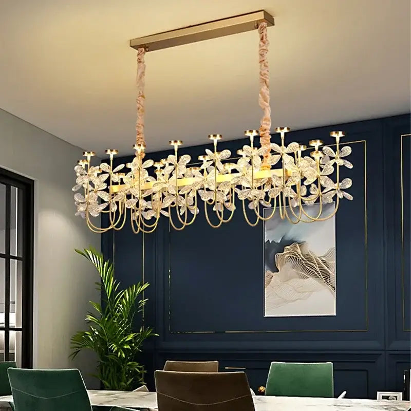 Gold Crystal Butterfly Chandelier 2-Tier Dimmable