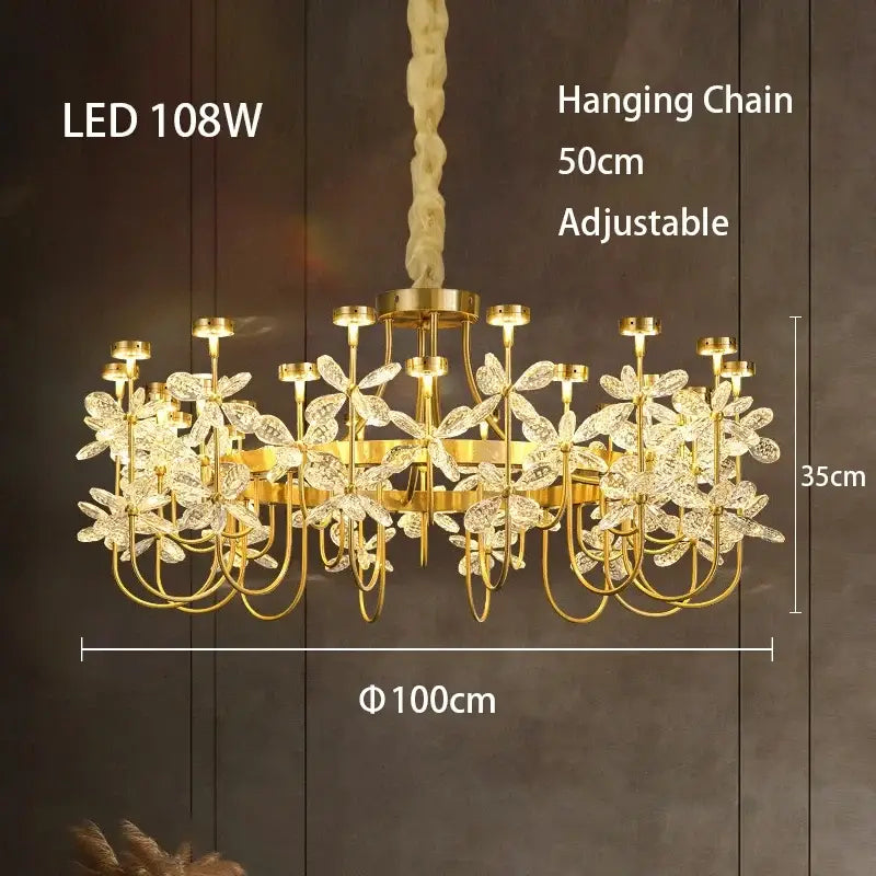 Gold Crystal Butterfly Chandelier 2-Tier Dimmable
