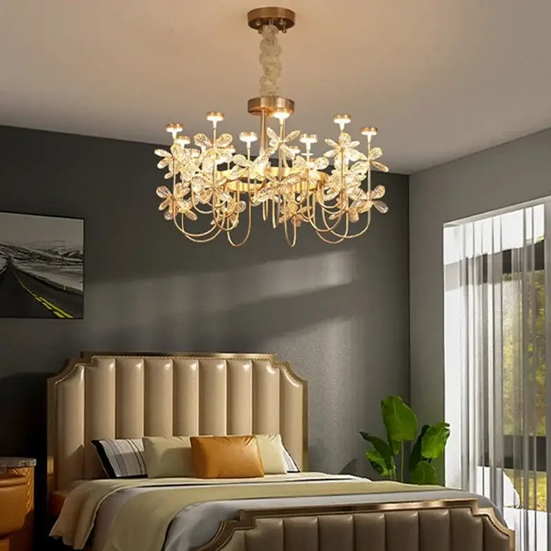 Gold Crystal Butterfly Chandelier 2-Tier Dimmable