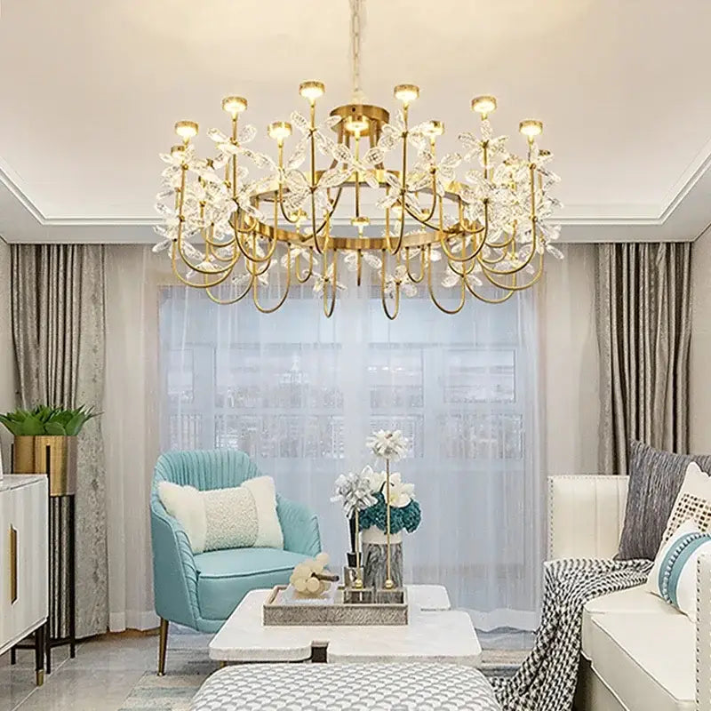 Gold Crystal Butterfly Chandelier 2-Tier Dimmable
