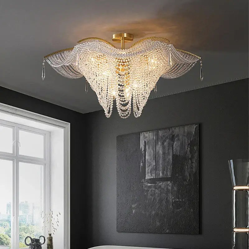 Crystal Bead Gold Chandelier