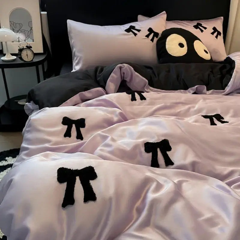 Embroidered Black White Pillow