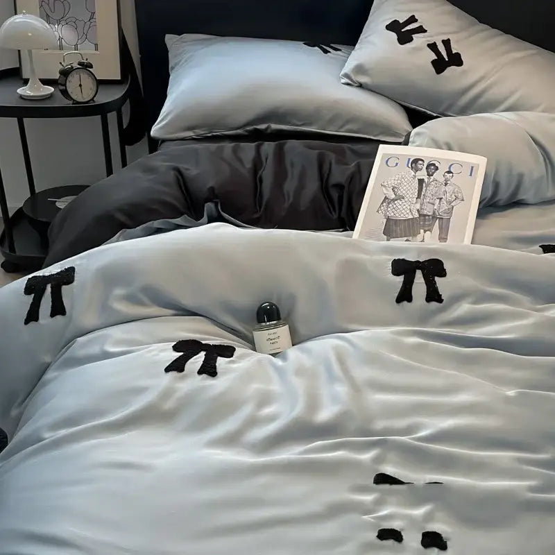 Embroidered Black White Pillow