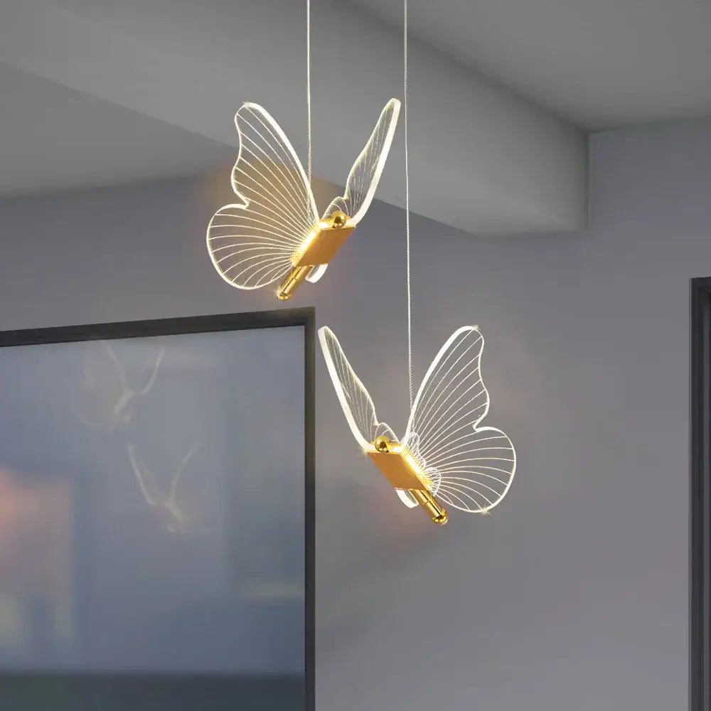 Gold Butterfly LED Pendant Dimmable Nordic Design