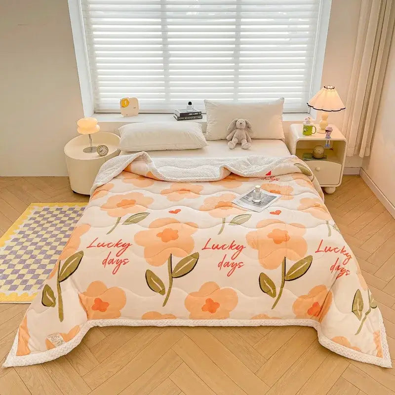 Cream Velvet Quilted Blanket 150x200cm Size