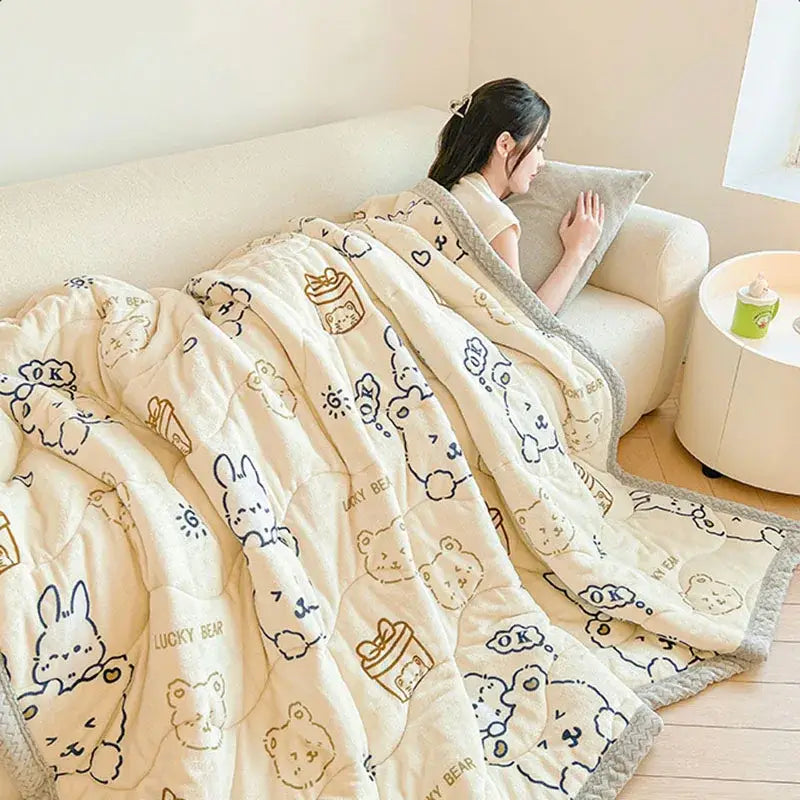 Cream Velvet Quilted Blanket 150x200cm Size