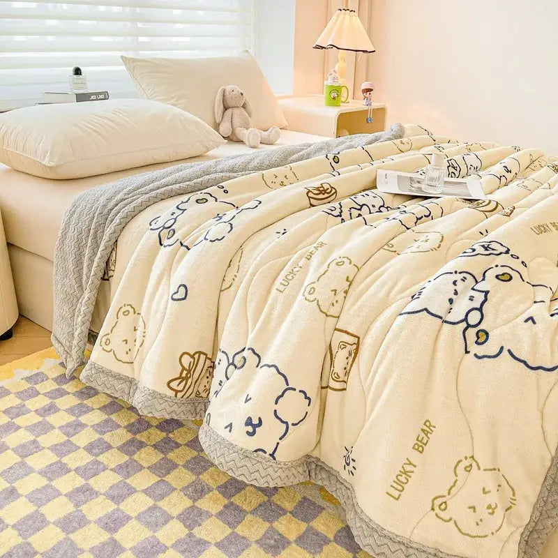 Cream Velvet Quilted Blanket 150x200cm Size