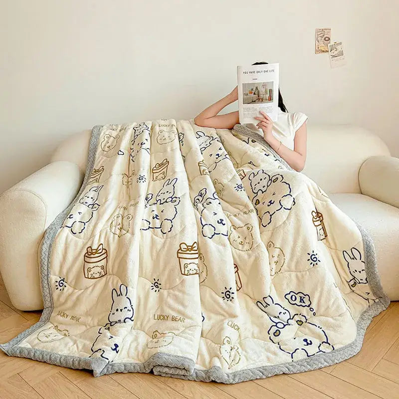 Cream Velvet Quilted Blanket 150x200cm Size